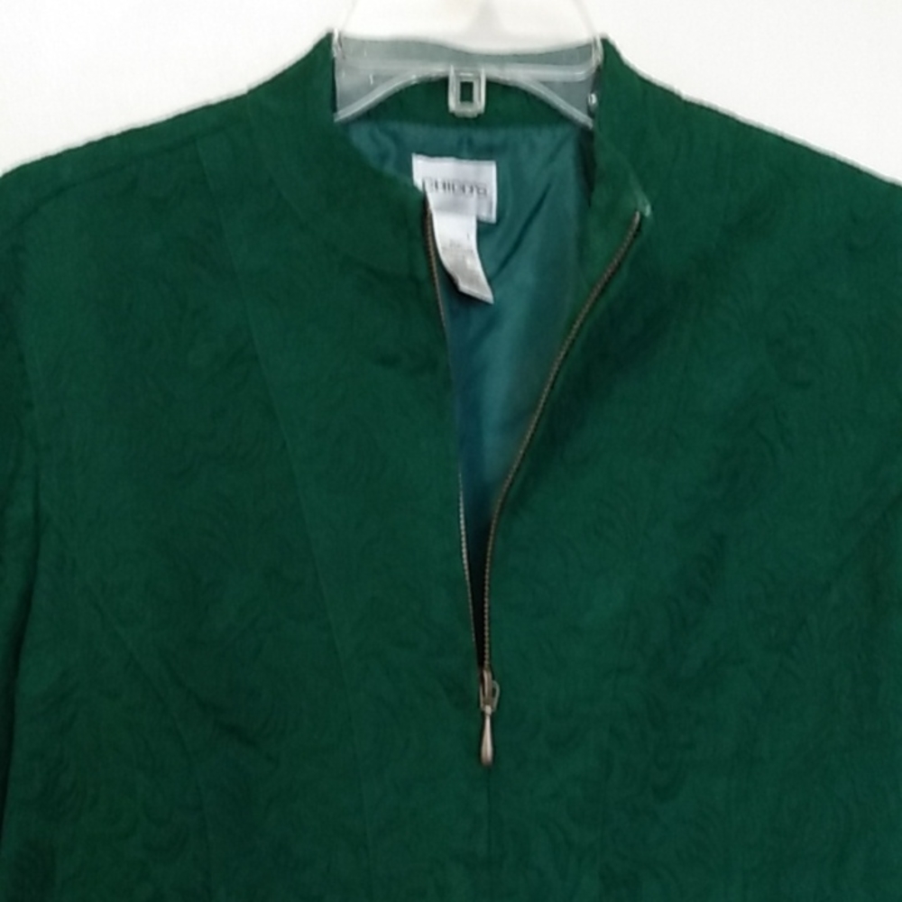 Chico's Deep Green Textured Zip-Front Blazer